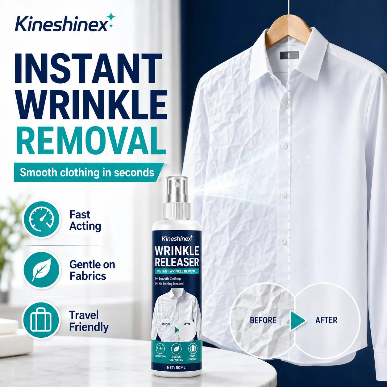 3 butelki za 109 zł👔✨ Spray do usuwania zagnieceń z ubrań – natychmiastowe wygładzenie bez żelazka, idealny w podróży, bez elektryzowania się i zapewniający świeżość ubrań.