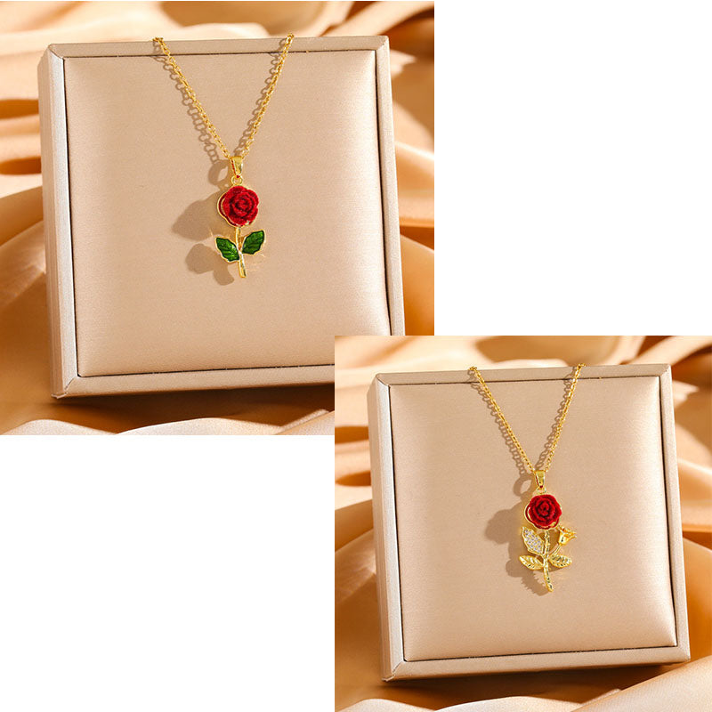 🔥【Oferta ograniczona czasowo: Kup jeden, a drugi dostaniesz gratis】🔥🌹💎 Naszyjnik z zawieszką róży dla kobiet