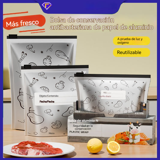 🔥🔥【Artículos para el hogar】 Bolsa de almacenamiento sellada con papel de aluminio para alimentos refrigerados 2025, fácil de usar.