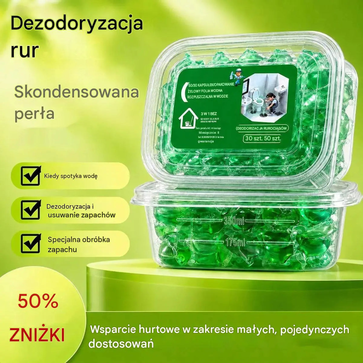 2 opakowania (100 tabletek) 👍Kapsułki rozpuszczalne w wodzie do usuwania nieprzyjemnych zapachów z odpływów - idealne rozwiązanie zapobiegające rozprzestrzenianiu się nieprzyjemnych zapachów w łazienkach i kuchniach.