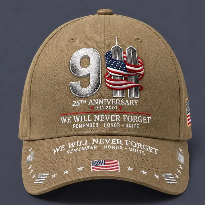 Czapka z daszkiem upamiętniająca 25. rocznicę zamachów z 11 września: „Nigdy nie zapomnimy” – patriotyczna czapka okolicznościowa unisex 🧢