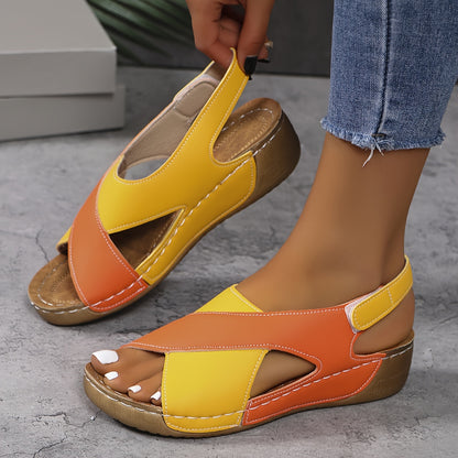 💜💛🧡【36-43】Sandalias de cuña para mujer europeas y americanas, cómodas sandalias playeras con velcro y tira al tobillo.