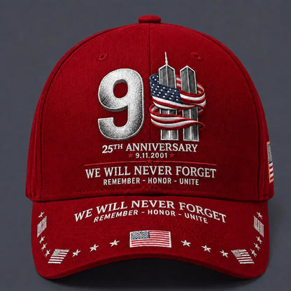 Czapka z daszkiem upamiętniająca 25. rocznicę zamachów z 11 września: „Nigdy nie zapomnimy” – patriotyczna czapka okolicznościowa unisex 🧢