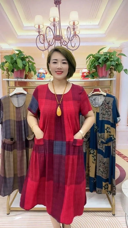 ❤️【50-100KG】❤️Nova ženska haljina 2025 s kariranim uzorkom i dvama džepovima. Sve veličine. Pristaje svakom tijelu i dobi.