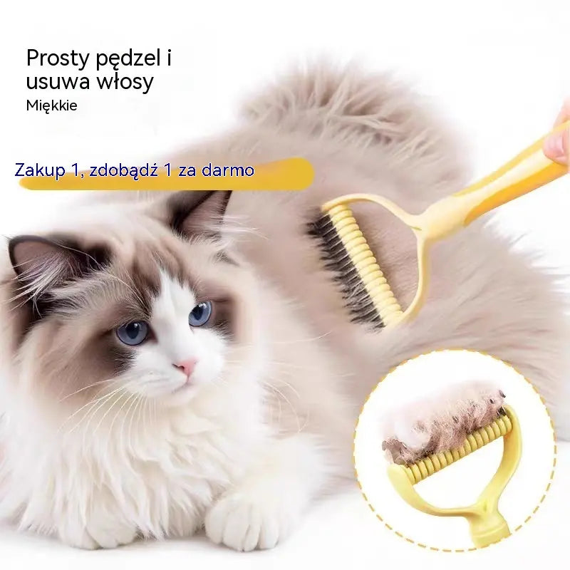 🐶【Kup 1, a 1 dostaniesz gratis】-2 sztuki--🧹 Dwustronna samoczyszcząca szczotka dla zwierząt: Usuwa martwe włosy i zmniejsza wypadanie sierści u psów i kotów.