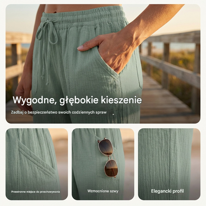 🌸【40-100 kg】Damskie spodnie capri w jednolitym kolorze, mieszanka bawełny i lnu💥Kup jedno, a drugie dostaniesz gratis💥