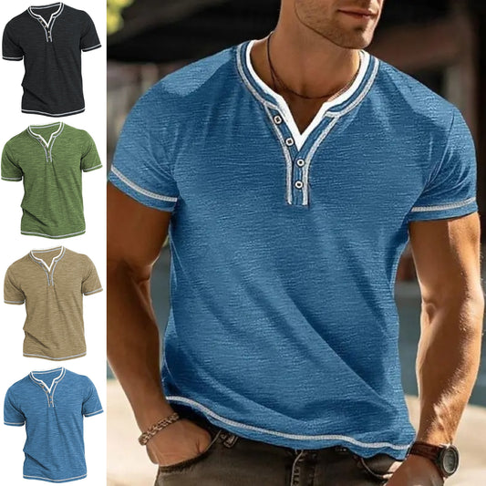 🔥🔥【Koszule męskie 50% rabatu】【S-3XL】Męski T-shirt na co dzień z krótkim rękawem i dekoltem w kształcie litery V