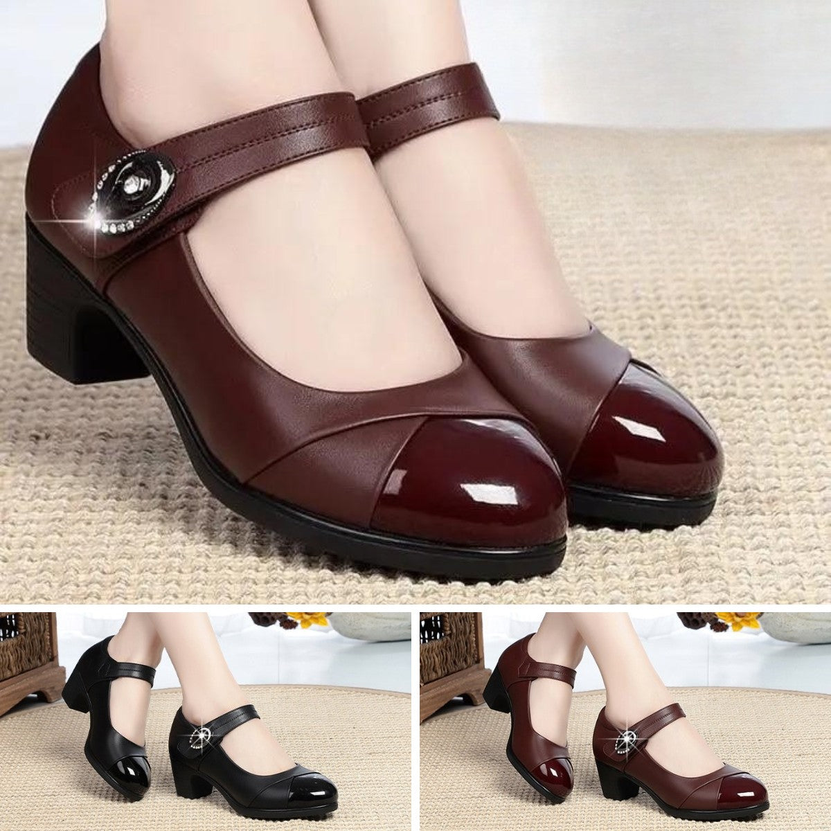 💕【50% zniżki】👞Damskie skórzane buty na grubym obcasie, z okrągłym noskiem i miękką podeszwą (rozmiary 35-40)🩰