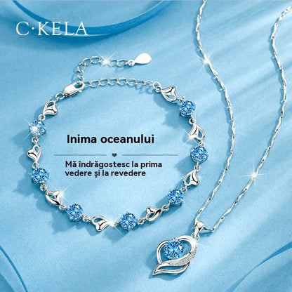 🌌🤍💎【Kupite jednu i dobijete jednu gratis】🤍Srebrna narukvica + set ogrlica od 925 sterlinga Ocean Heart,🌊Jednostavno i elegantno