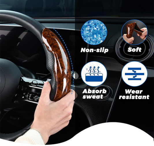 🔥Gorący produkt samochodowy🔥🚗 Drewniany, antypoślizgowy pokrowiec na kierownicę samochodową【1 zestaw 3 sztuk】🔥