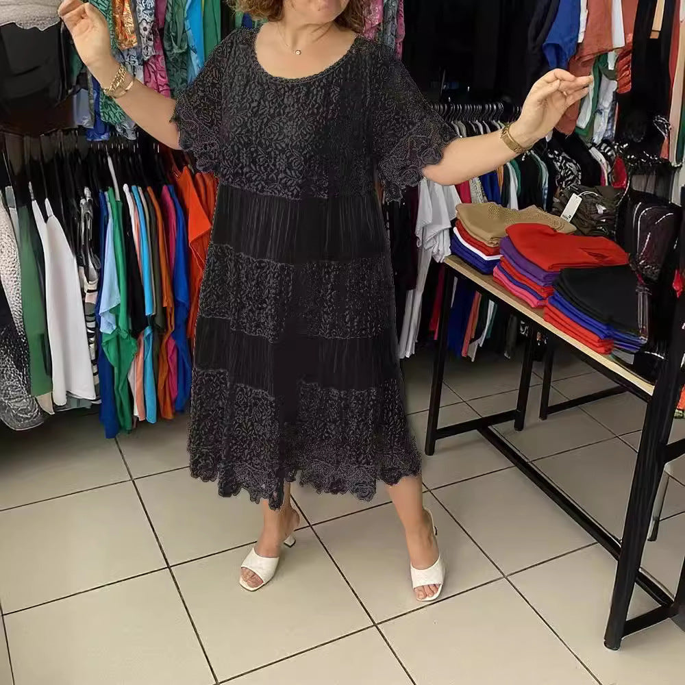 🔥【50% POPUSTA】✨✨✨【S-5XL】2026Nova haljina s kratkim rukavima, okruglim ovratnikom i čipkom.