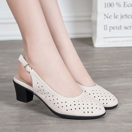 🔥【Caliente-venta en España】👡👡 [35-41] 2025 nuevas sandalias casuales de tacón grueso con suela suave de cuero suave con punta cerrada y malla transpirable