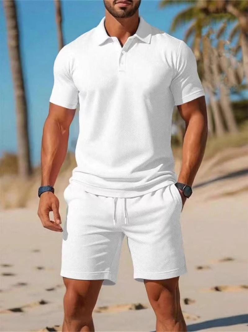 【S~3XL】Męski komplet składający się z koszuli z krótkim rękawem i spodenek, idealny na nieformalne wakacje.