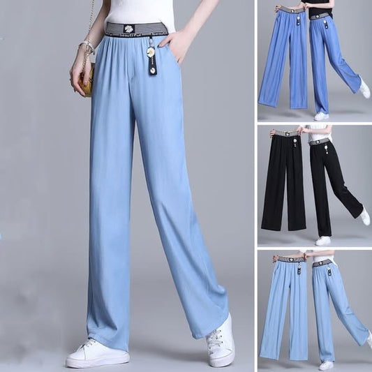 👖Купете 1 и вземете 1 безплатно👖Дънки с широки крачоли от ледена коприна с висока талия