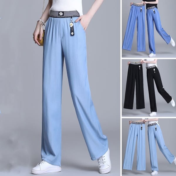 👖Купете 1 и вземете 1 безплатно👖Дънки с широки крачоли от ледена коприна с висока талия