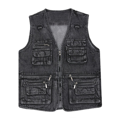 🔥 【Nova kolekcija -50%】Muški traper prsluk s mnogo džepova 【XL–7XL】 – Izdržljiv, prozračan i udoban