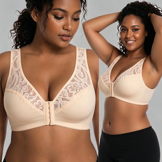 💖Najniža cijena ikad【Set od 3 dijela】【L-4XL】😍🩲Plus size push-up grudnjak, prekrasna čipka, push-up i izdubljeni dizajn, kopčanje sprijeda