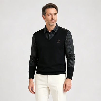 【M-4XL】Camiseta polo de cachemira de alta calidad con diseño patchwork para hombre - Cálida y versátil