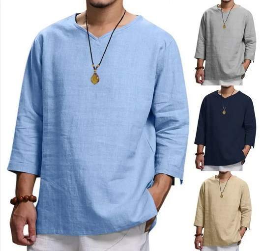 🌿👔【M-4XL】💖2026 nowa męska oddychająca bawełniana i lniana koszula casualowa, prosta i stylowa, wygodna i oddychająca