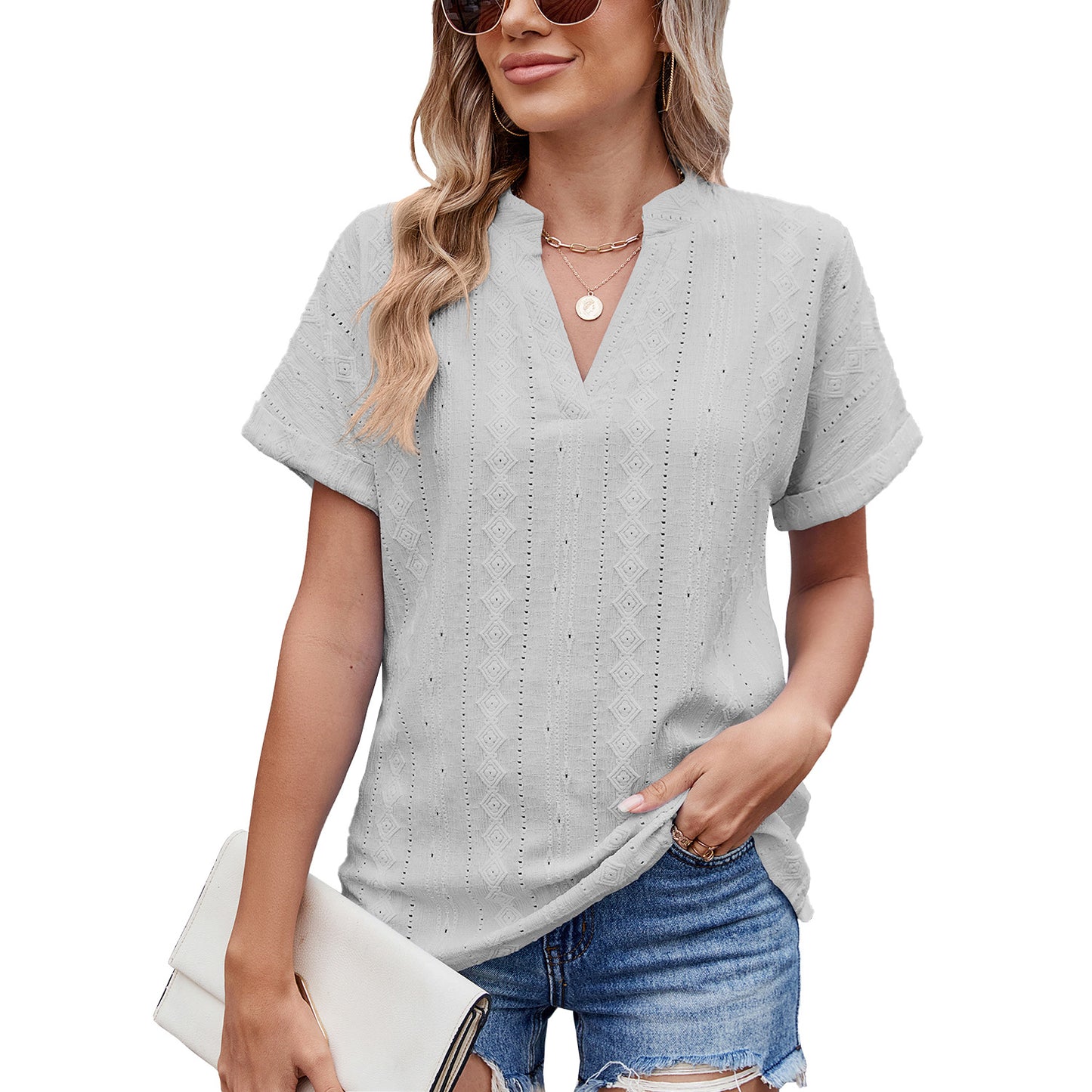 🔥【S-2XL】Damski luźny i przewiewny T-shirt z wycięciem przy dekolcie w serek
