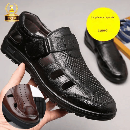 【39-44】 【Gran oferta de verano】 Sandalias transpirables de cuero genuino para hombre, estilo informal, con suela blanda, huecas, de verano 2025.