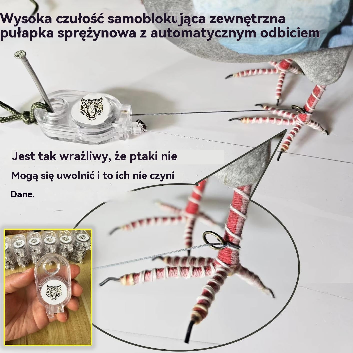 🔥【Kup 2, otrzymaj 2 gratis】🐓🐦Pułapka sprężynowa do użytku na zewnątrz, samoblokująca pułapka o wysokiej czułości.Dzięki funkcji automatycznego odbijania, łatwe łapanie ptaków i drobiu