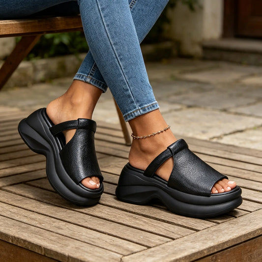 🔥【Compra 1, llévate 1 gratis】🔥【35-40】👡Nuevas sandalias de mujer con suela gruesa y diseño de "boca de pez", que aumentan la altura (altura del tacón: 6 cm)