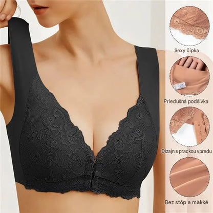 ✨【3-dielna sada】Sexi podprsenka pre väčšie veľkosti bez kostíc s predným zapínaním a krásnym chrbtom