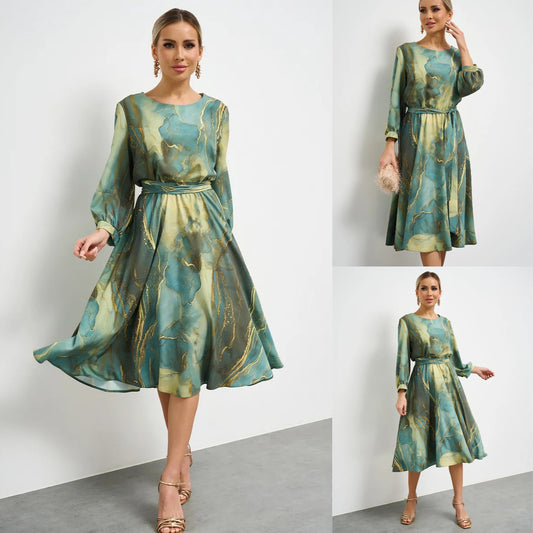 👗【Proljetna vila】elegantna zelena haljina s dugim rukavima i suknjom🌸💃