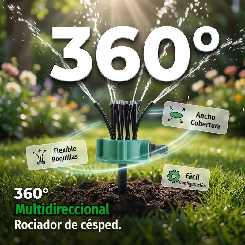 ✨ Aspersor automático multicabezal de jardín de 360°