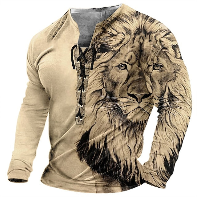 💥【S-4XL】Muška ležerna majica dugih rukava s 3D printom lavova