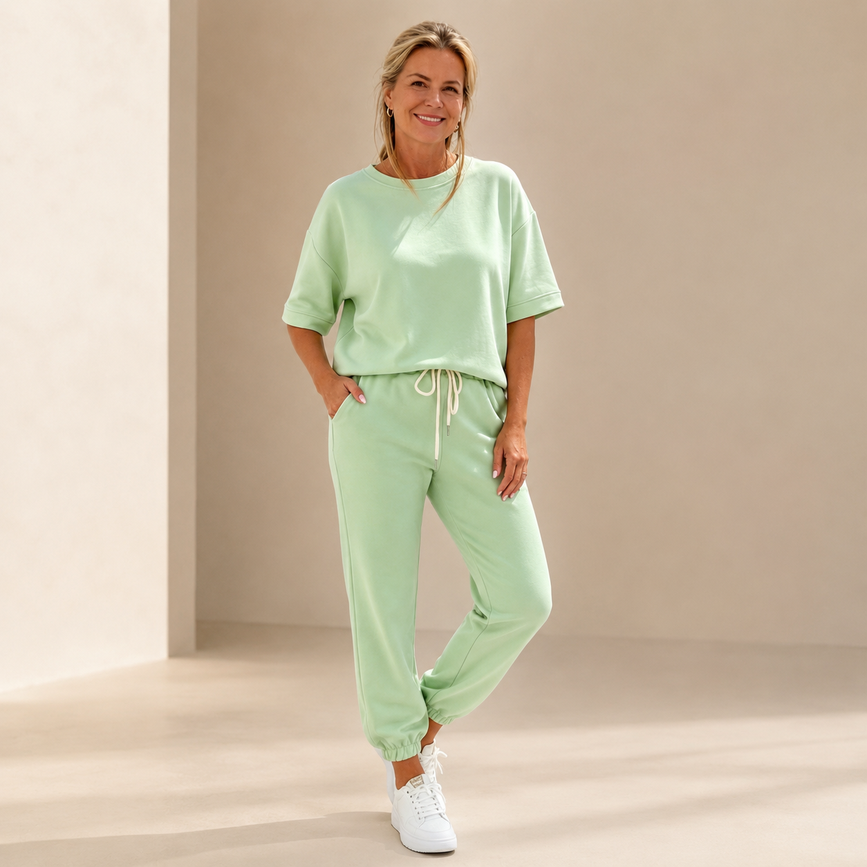 🔥【Zniżka ograniczona czasowo】【S-5XL】✨ Damski zestaw casualowy z jednolitym topem i spodniami