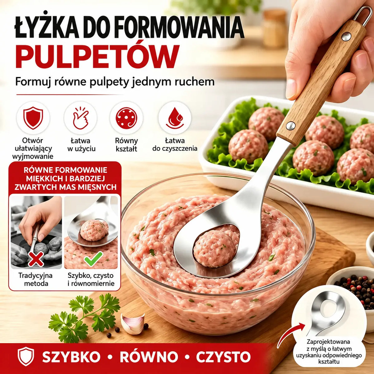 🍖 【Zestaw 2-częściowy】Formierka do klopsików ze stali nierdzewnej 304 – idealna do przygotowywania klopsików mięsnych i rybnych, doskonała do domowego gotowania 🥄