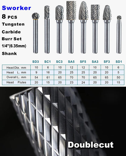 Set glodala od tvrdog metala 1/4" drška 10-dijelni brusni brusni nastavci za metal, drvo, zavarivanje, beton, kamen, brušenje, pomicanje, uklanjanje krakova, graviranje, poliranje, dvostruko rezanje