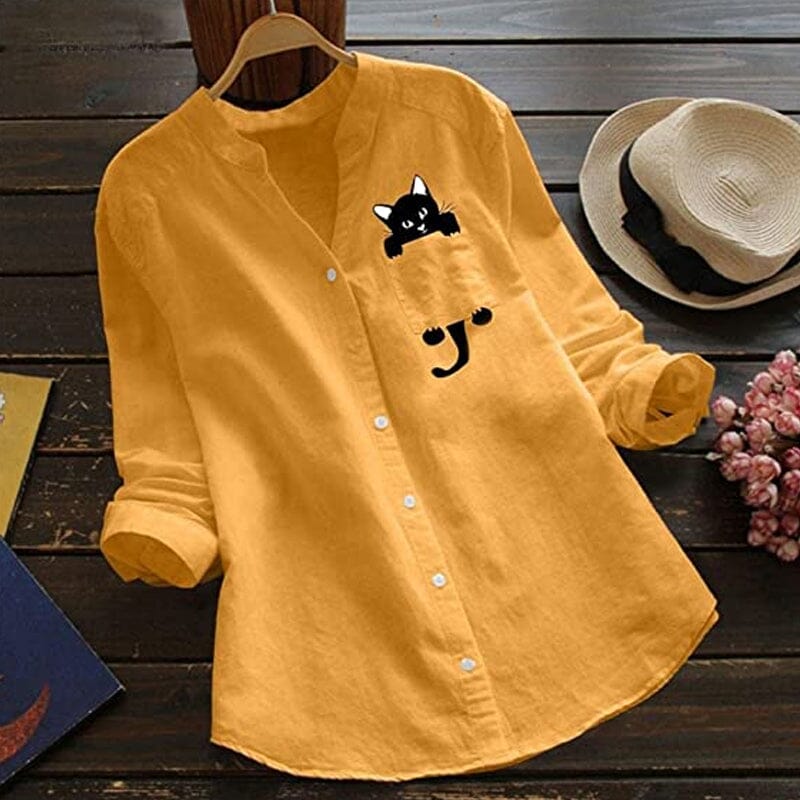 ✨🌈【Ново лятно постъпление🔥】【S-3XL】Пролетно ново постъпление Риза с котешки щампи и V-образно деколте от чист памук
