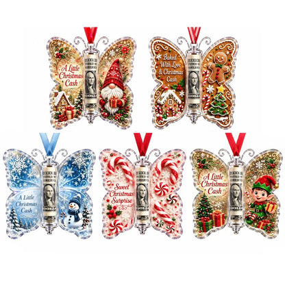 🎁5-dielna sada, cena 26 eur✨💴🎄 Vianočná ozdoba v tvare motýľa – šikovne do nej ukryte peňažný darček!