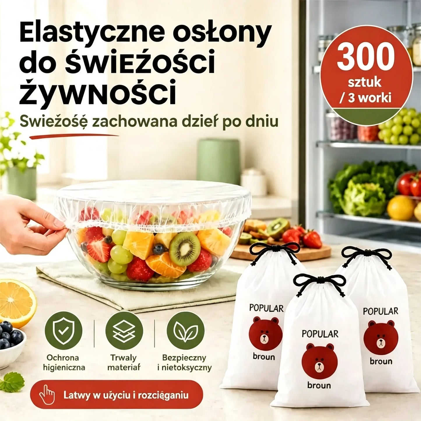 🔥 (300 sztuk) Tylko 109 złotych 🍽️ Bardzo duża, gruba, antybakteryjna plastikowa osłona spożywcza