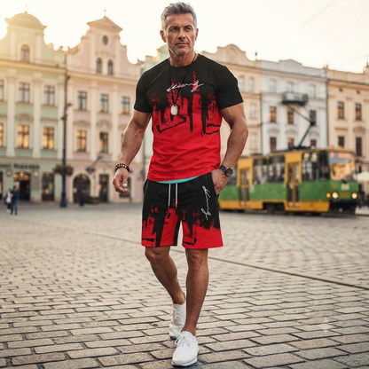 【Płatność przy odbiorze】Męski 2-częściowy letni zestaw sportowy – wygodna koszulka z krótkim rękawem i spodenki na co dzień i do domu