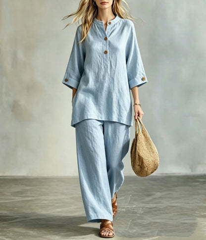 【S-5XL】Luźny, wakacyjny garnitur, eleganckie i stylowe spodnie z drewnianymi guzikami.
