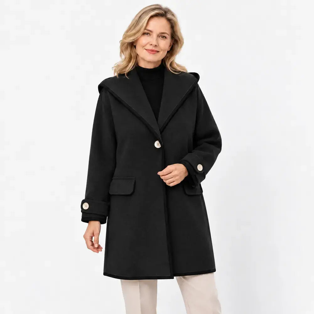 ❄️🥰【S-5XL】Nowość na jesień/zimę 2026: Luźny wełniany płaszcz w stylu color-block, z kapturem i okrągłym dekoltem