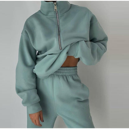 ✨Плащане при доставка ✅【S-5XL】Дамски комплект от две части - подсилен суитшърт и спортен панталон, ежедневно спортно облекло