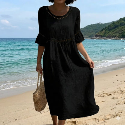 👗☀️【S-3XL】2026 Damska sukienka z bawełny i lnu z bufiastymi rękawami, oddychająca, miękka i wygodna