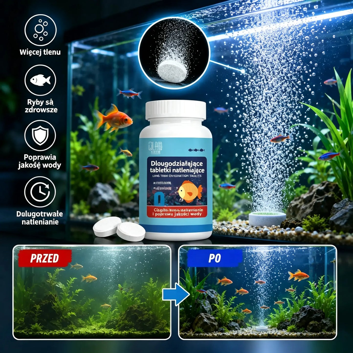 🔥Kup 1, a 1 dostaniesz gratis (2 butelki - 400 sztuk)🐠🌿 Tabletki do oczyszczania wody akwariowej + tabletki natleniające
