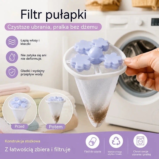 🌀6 sztuk, 99 zł✨ Pływający filtr do pralki – wyłapuje kłaczki, włosy i sierść zwierząt podczas każdego prania 🧺
