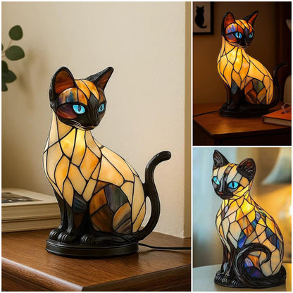 🐱Stolna lampa u obliku mačke, retro noćna lampa izrađena od obojene smole, s motivom mačke