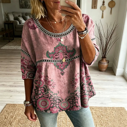 Paryski styl boho-chic: wyrazisty cyfrowy nadruk i wykwintne perforowane detale koronkowe dla młodzieńczego i świeżego wyglądu!