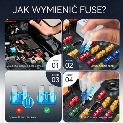 🔧⚡ Zestaw bezpieczników samochodowych – wszystkie natężenia prądu w jednej obudowie! 🚗🧰