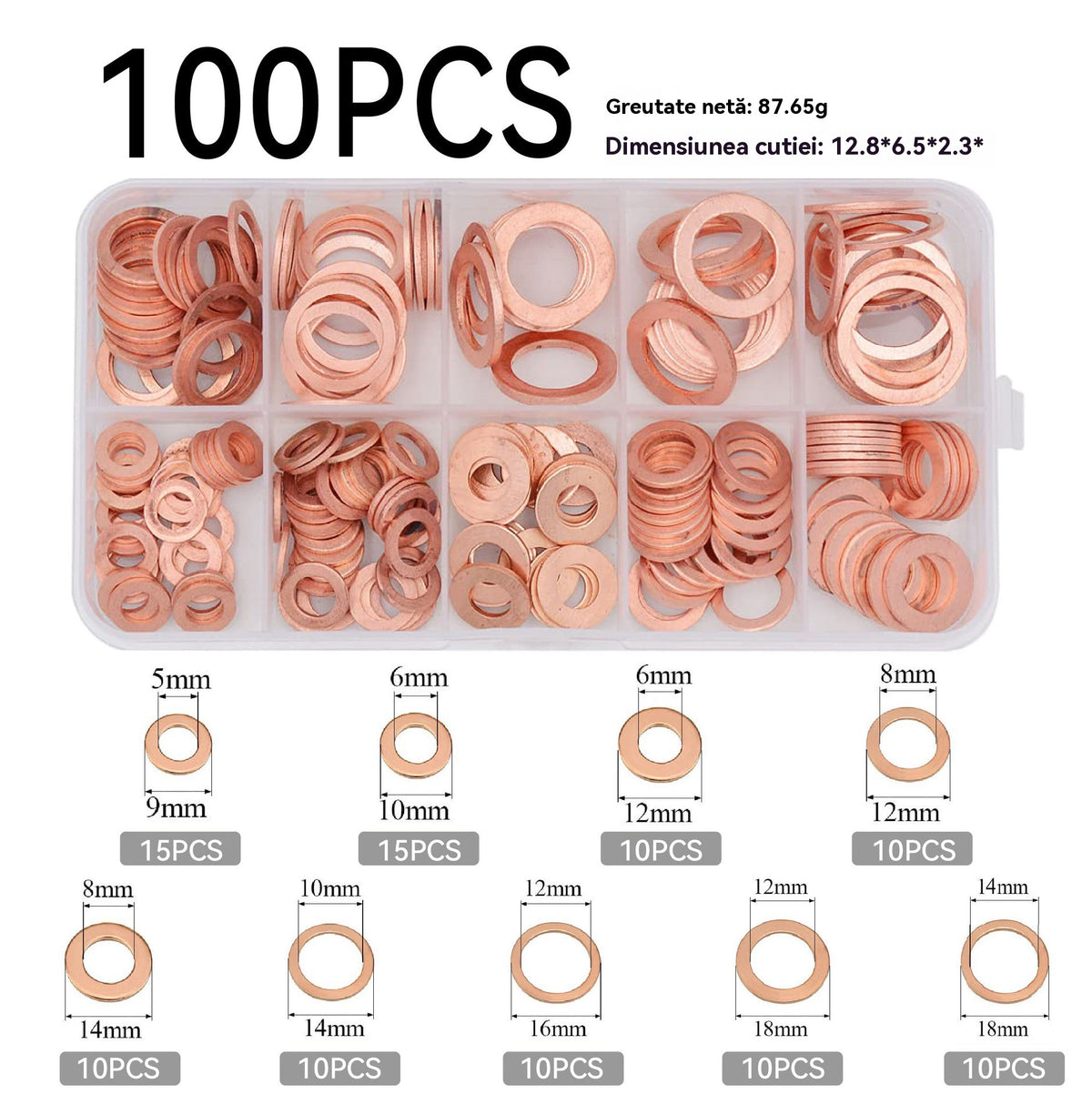 🔥📌【100 sztuk】Zestaw podkładek miedzianych / uszczelek typu O-ring oraz korków spustu oleju