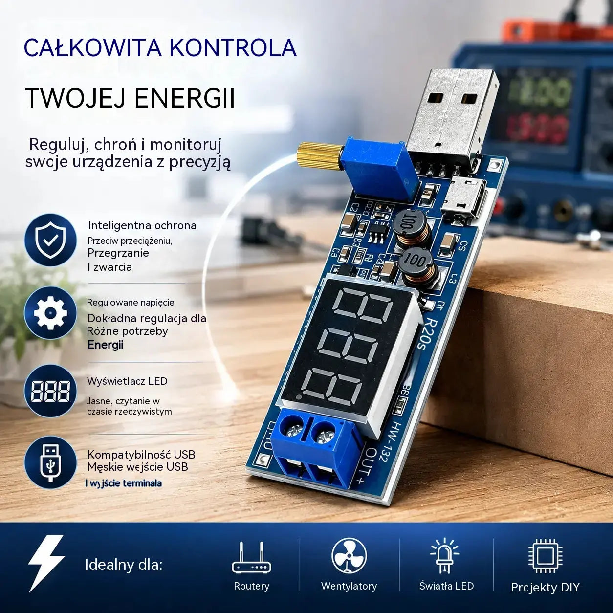 🔌【Interfejs Micro USB + interfejs typu C】💻 Regulowany moduł zasilania USB – 5 V wielowyjściowy regulator napięcia (3,3–24 V) | Zasilacz stacjonarny do wszystkich typów urządzeń 🔋