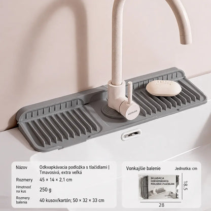 🚰【Silikónová odkvapkávacia podložka na batériu】Pomáha udržiavať váš drez usporiadaný a suchý. Praktická na každodenné umývanie riadu aj upratovanie! ✨